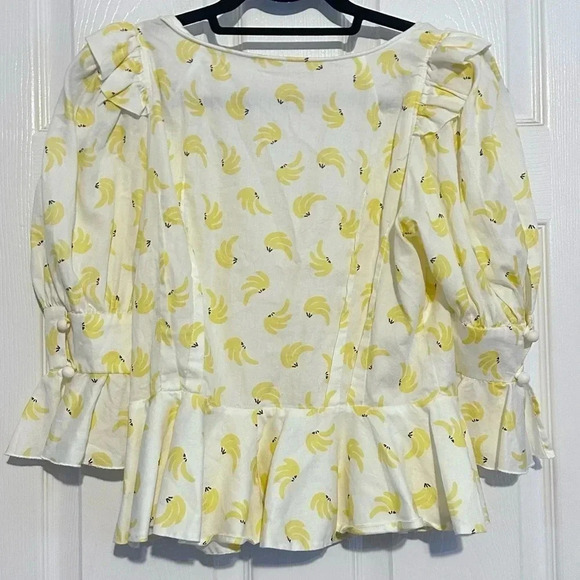 ANNA MASON Rosi Blouse White & Yellow Banana Ruffle Button Down Medium - Picture 8 of 8